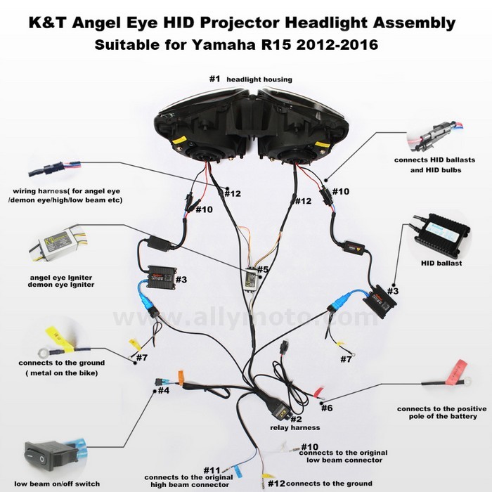 062 Headlight Yamha R15 2012-2016 Hid Angel Halos Light Red Demon-6 062 Headlight Yamha R15 2012-2016 Hid Angel Halos Light Red Demon-6